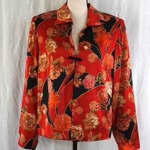 VTG 90s MAGGY LONDON 100% Silk Red Floral Jacket, Size 12